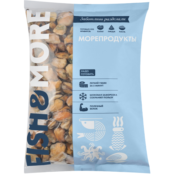 Мясо мидий варено-мороженое "FISH & MORE" замороженное, 920 г