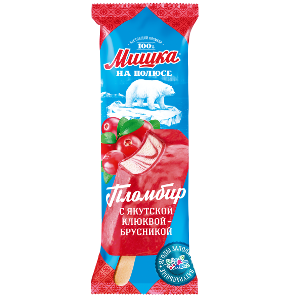 Эскимо пломбир клюква-брусника "МИШКА НА ПОЛЮСЕ", 75 г