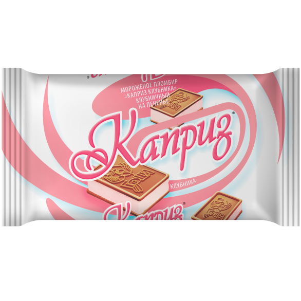 Мороженое пломбир клубничный на печенье «КАПРИЗ КЛУБНИКА», 90 г
