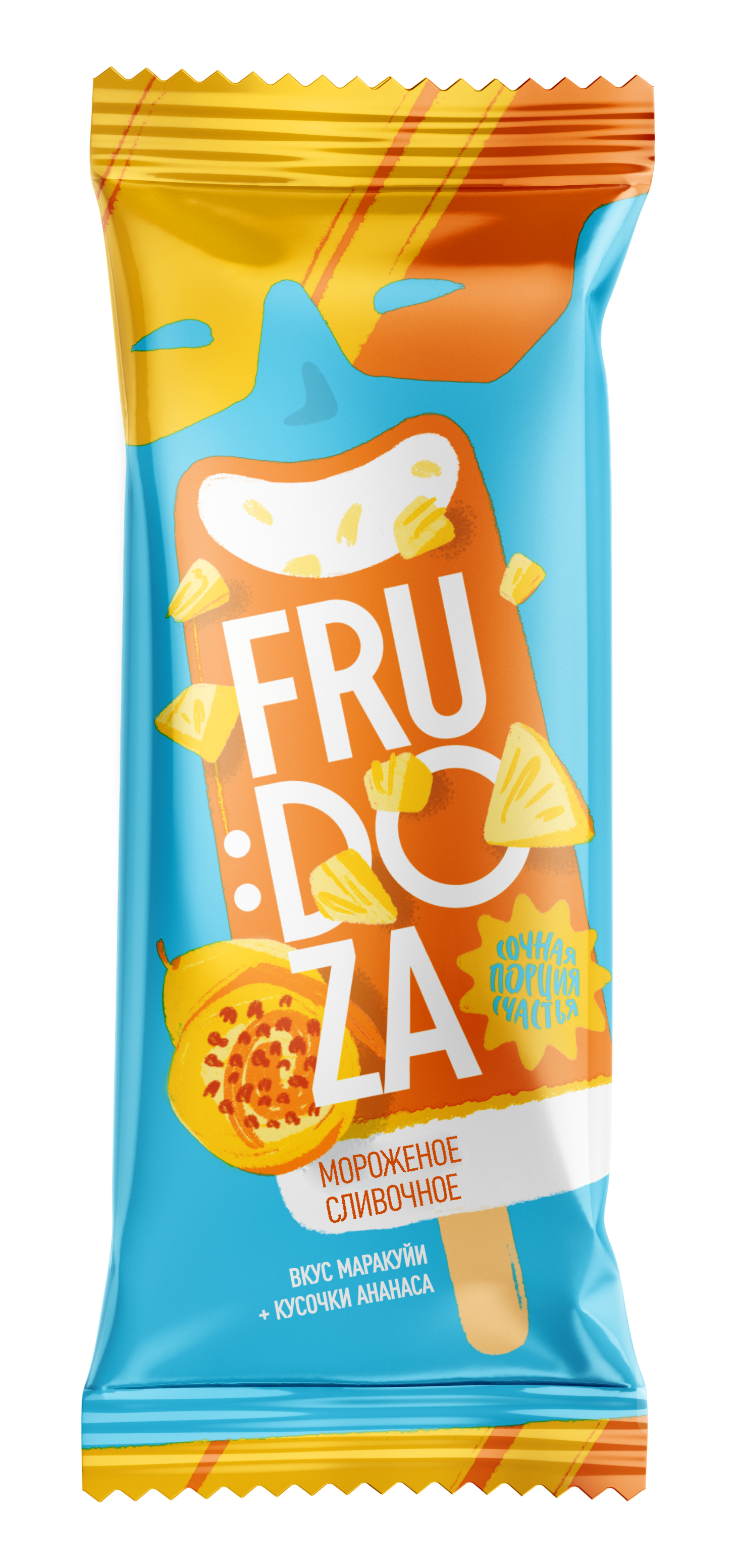Мороженое сливочное ананас и маракуйя "FRUDOZA" эскимо, 65 г