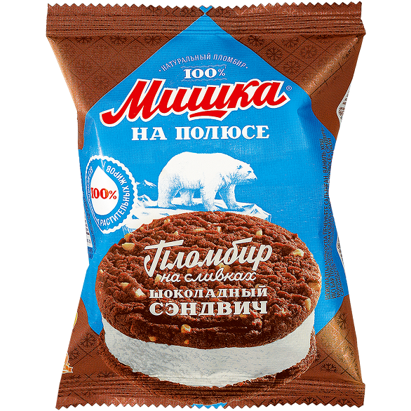 Мороженое пломбир с ароматом ванили в шоколадном печенье "МИШКА НА ПОЛЮСЕ", 85 г