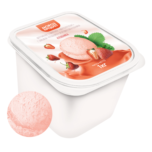 Мороженое сливочное с джемом клубника и ароматом клубники  "МОРОЗПРОДУКТ", 1 кг
