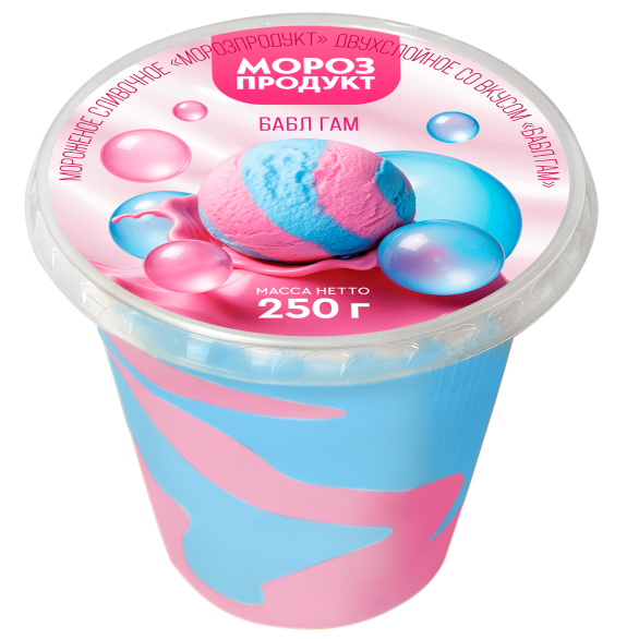 Мороженое сливочное двухслойное со вкусом Бабл Гам "МОРОЗПРОДУКТ", 250 г