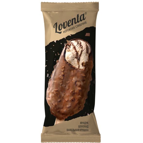 Мороженое сливочное с фундуком и вафельной крошкой "LOVENTA", 65 г