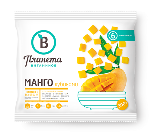 Манго резаное кубиками быстрозамороженное "ПЛАНЕТА ВИТАМИНОВ", 300 г