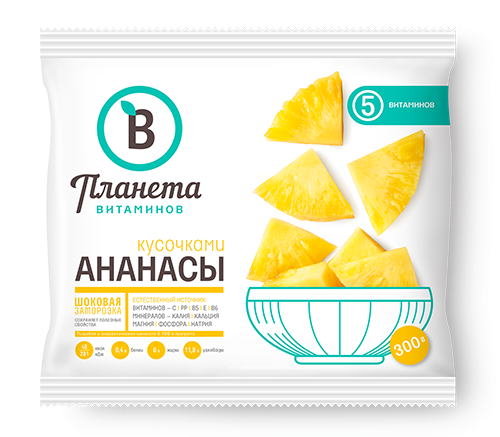 Ананасы кусочками быстрозамороженные "ПЛАНЕТА ВИТАМИНОВ", 300 г
