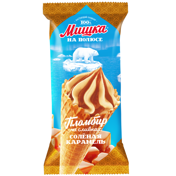 Мороженое рожок крем-брюле с соленой карамелью "МИШКА НА ПОЛЮСЕ", 110 г