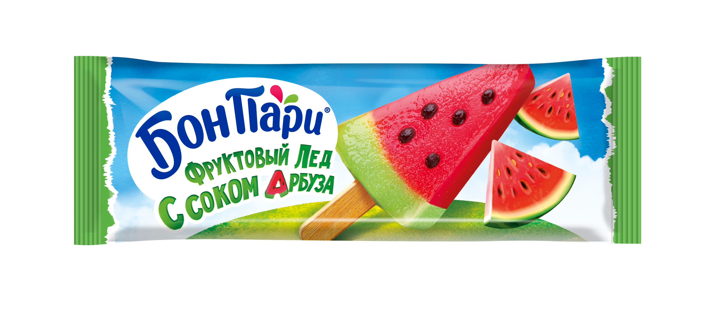 Лёд двухслойный арбузный и яблочный "БОН ПАРИ" "АРБУЗИК", 67 г