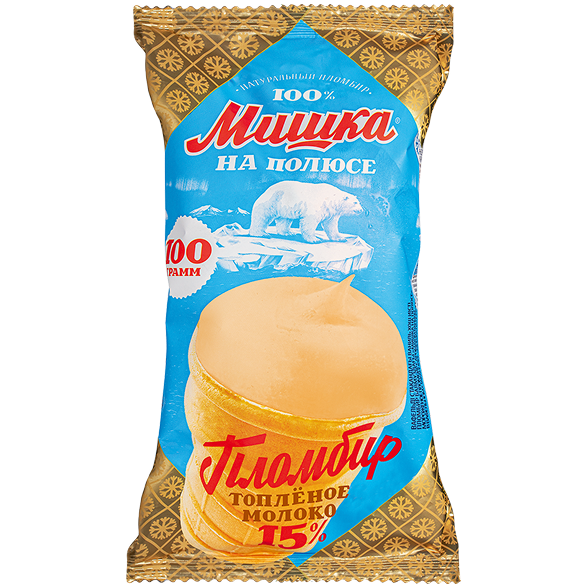 Вафельный стаканчик пломбир топленое молоко "МИШКА НА ПОЛЮСЕ", 100 г