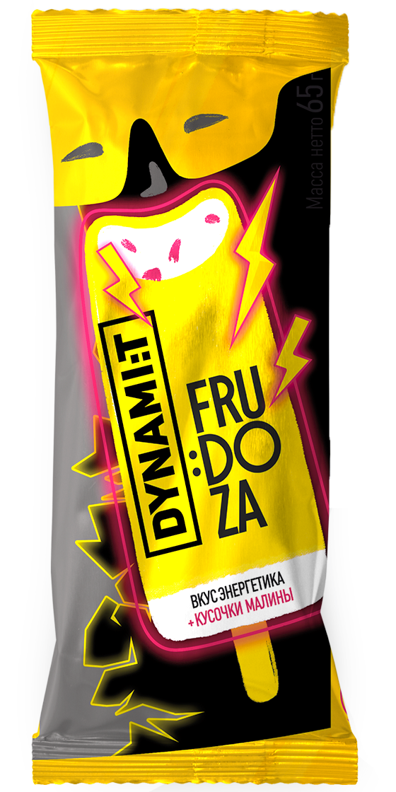 Десерт молочный с кусочками малины со вкусом энергии "FRUDOZA" замороженный, 65 г