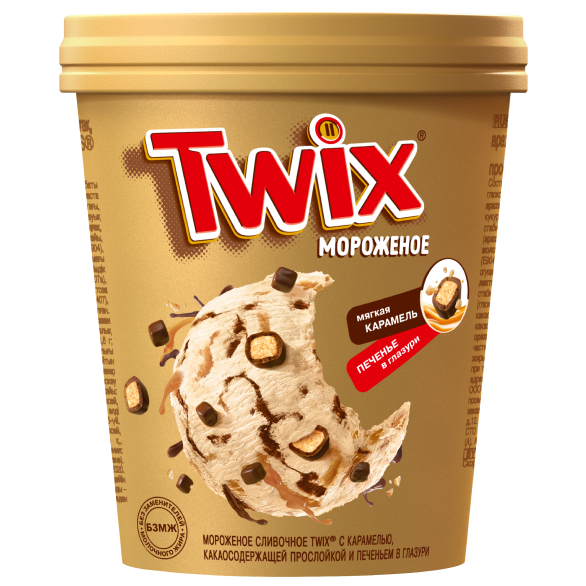 Мороженое сливочное с карамелью, какаосодержащей прослойкой и печеньем в глазури "TWIX", 265 г