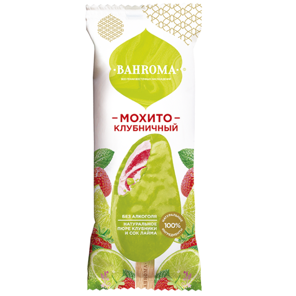 Клубника-мохито молочное мороженое во фруктовой глазури "BAHROMA", 75 г