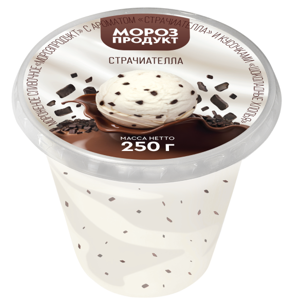 Мороженое сливочное с ароматом страчиателла и кусочками шоколадные хлопья "МОРОЗПРОДУКТ", 250 г